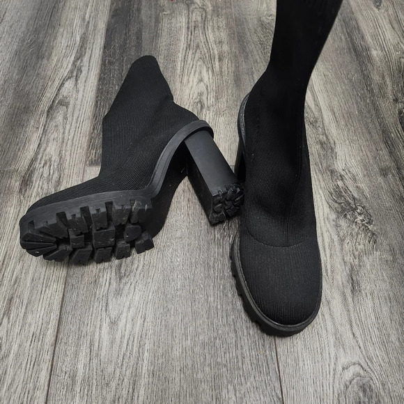 Zara women's chunky heeled boots size 39 8 black socks Y2K 90s - Picture 11 of 13